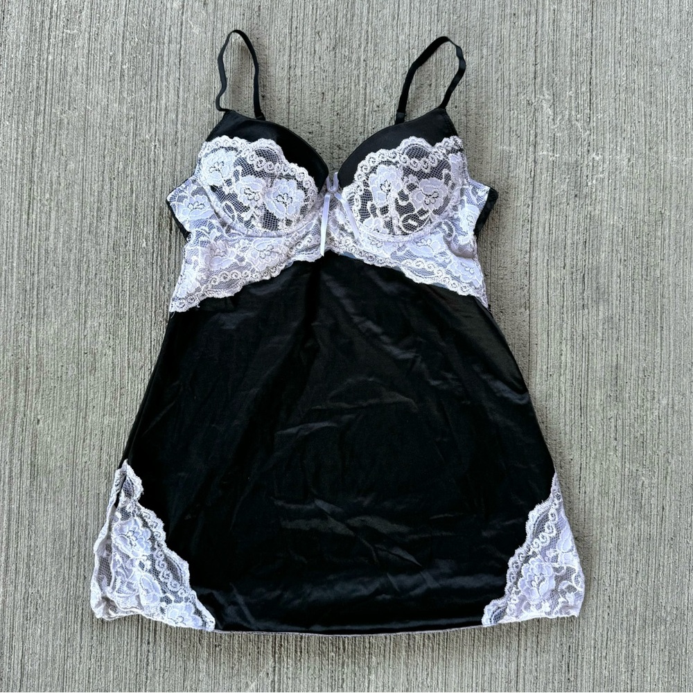 Black and white lace lingerie push up slip dress